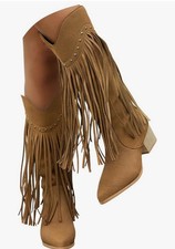 NEW! Women's Knee High Western Cowgirl Boots | UK Size 5 (38) | Taupe