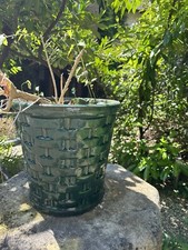 Large Green Glazed Terracotta Basket Weave Plant Pot 40cm x 39cm