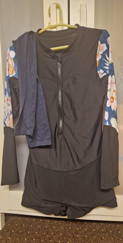 Black floral zip front long - front,