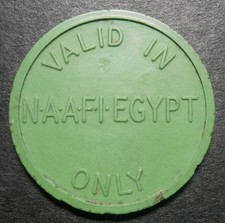 Egypt token - NAAFI "Valid in N.A.A.F.I.EGYPT only" - green plastic 25.7mm