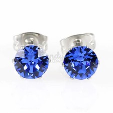 3-8MM Pair Of Round Blue Crystal Gemstone Surgical Stainless Steel Stud Earrings