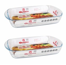 2x 2.2L QUTTIN Glass Oven Roasting Baking Lasagne TRAY RECTANGULAR DISH 32X20CM