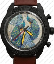Peacock Army Style Leather Strap Wrist Watch