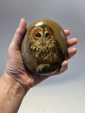 Hand Painted Portrait of an Owl on a Pebble Paperweight