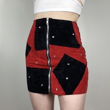 Misfitz Mini Skirt XS 6 Faux Suede Red Metal Phaze Club Kid Party Velvet y2k 90s