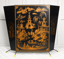 Antique  Vintage 1950's MidCentury Fire Screen Chinoiserie Toleware Faux Lacquer