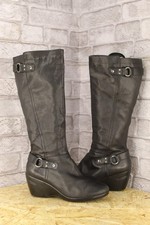 BLACK LEATHER WEDGE HEEL TALL BOOTS SIZE 9 / 43 BY NEXT USED CON