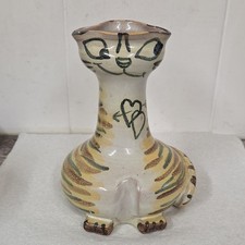 Vintage Studio Pottery Earthenware Cat Vase Tintagel Pottery Cornwall 5.5"