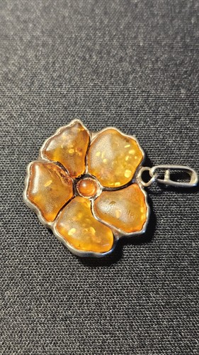 Silver baltic amber flower - silver,