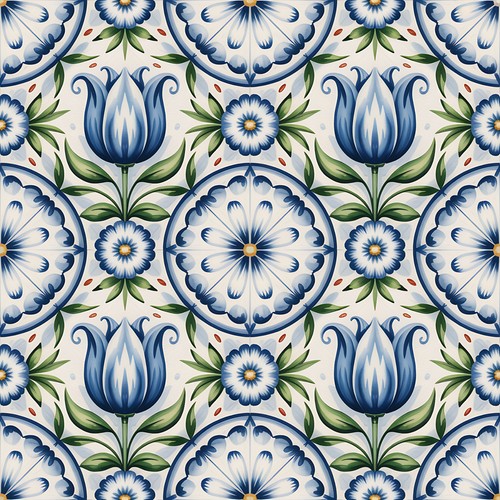 48x blue delft tile stickers - blue,