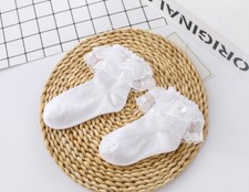 3 Pairs Girls 1-7 Years Ankle Socks Lovely Frilly Lace Trim Wedding Party School