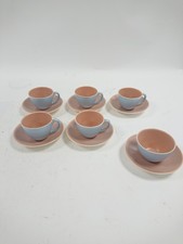 Vintage Poole Pottery Cups & Saucers Set of 5 & Sugar Bowl Pink Blue England 