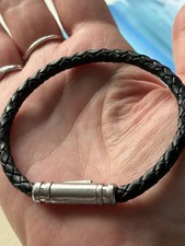 Links of London Sterling Silver & Black Braided Leather magnetic Bracelet 21cm