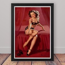 Framed Vintage Pin Up Girl Poster Print Retro Black Stocking Wall Art Home Decor