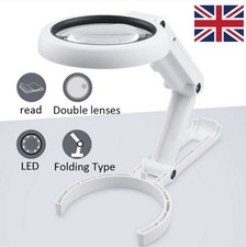8 LED Magnifier Foldable Stand Desk Read White Large Magnifying Glass With Light