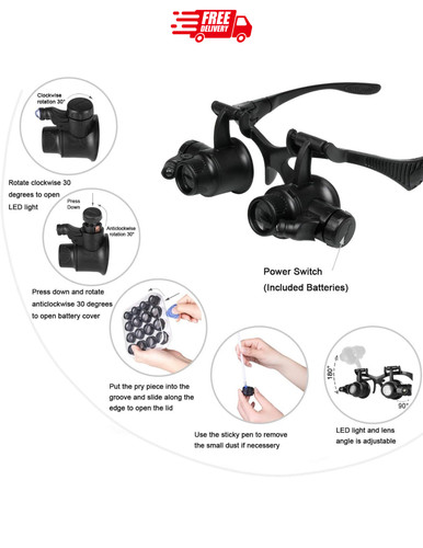 Led headband magnifier watch - led,