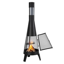 20 In Chiminea Outdoor Wood Burning Firepit with Grill Mesh & Chimney Coat