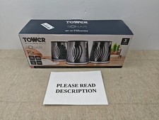 Tower T826220BLK Sonar Set of 3 Canisters, Tea/Coffee/Sugar & Other Loose (READ)