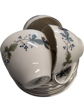 Royal Doulton Burgundy English China Tea Set 3 Cups 6 Saucers Floral Design