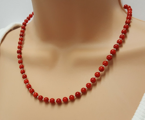Red coral necklace - coral, sterling