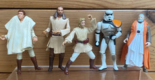 x 5 Star Wars Figures - 1990s Kenner Hasbro Sand Trooper, Qui-gon Jinn etc