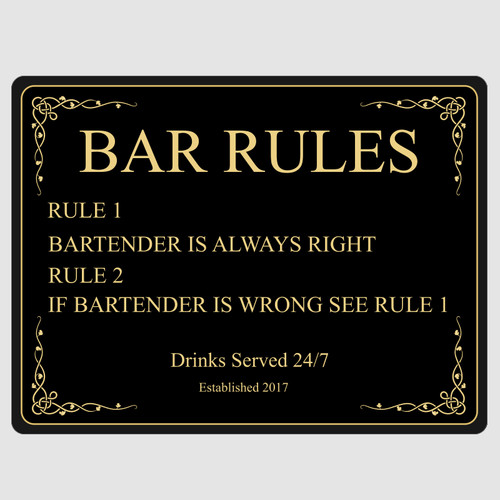 Metal rectangle bar rules sign - metal,