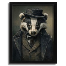 Peaky Blinders Badger Art Quirky Animal Wall Print Badger Poster Art Painting 