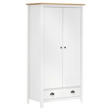 GuyAna 2-Door Wardrobe Hill White 89x50x170  Solid Pine Wood,Heavy Duty M9Z6