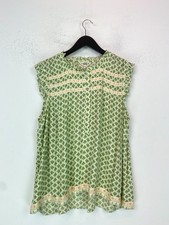 Fat Face Green Floral Blouse Sleeveless Half Button Front Round Neck Top UK 18