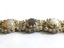 Vintage agate carnelian semi precious stone silver tone bracelet
