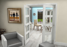 1597mm 4 Lite Shaker White Primed Glazed Internal French Doors