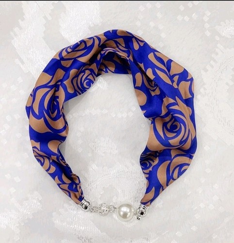Satin scarf necklace pearl - satin,