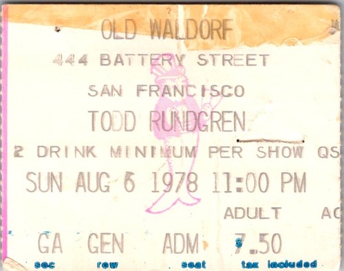 Todd rundgren concert - todd, ticket
