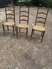 Antique Arts & crafts oak rush ladder back chair,x3 W Birch.delivery Av
