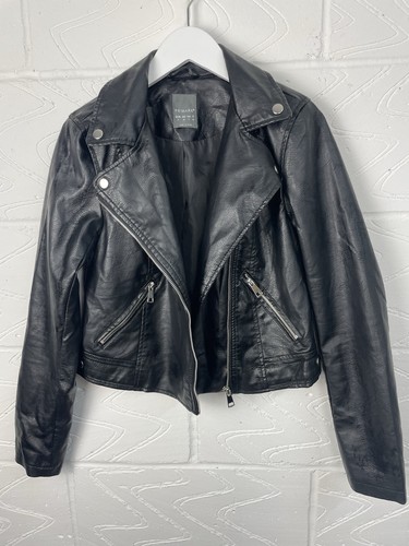 Black faux leather biker - black,