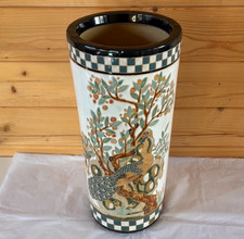 Vintage Oriental  style cylinder  umbrella stick stand peacocks and foliage
