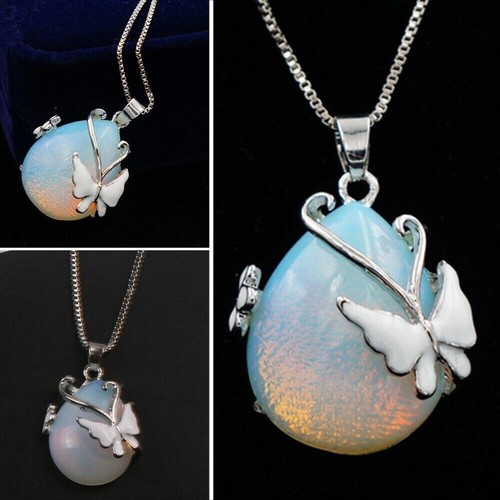 Opal butterfly necklace oval - butterfly,