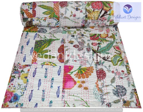 White bed runner kantha - bed,