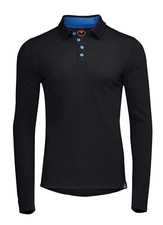 ISOBAA MENS MERINO 200 LONG SLEEVE POLO SHIRT - BLACK/BLUE - MEDIUM RRP £110