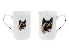 (BB3) SET OF 2 BONE CHINA BEAKERS/ MUGS japanese akita dog PRESENTATION GIFT BOX