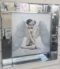 White Angel wings pictures mirror frames wall art with liquid art crystals decor