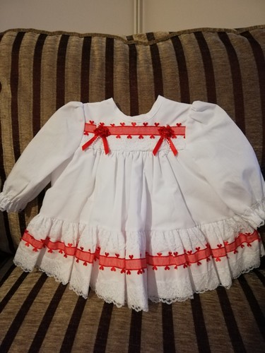 White cotton dress with - , red
