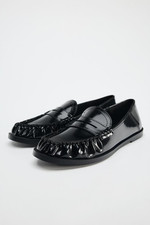 ZARA Flat Loafers Black Patent Size 4 37 Brand New