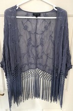 Beautiful Topshop Dark Grey Embroidered Tassel Poncho Style Jacket - Size 6