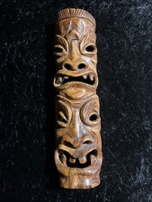 Large Vintage Carved Wooden Totem Masks-Tribal Wall Hanging Tiki Figures-49 cm