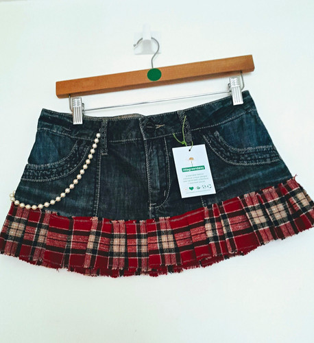 Denim micro skirt tartan - denim,