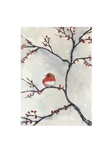 Painting christmas robin - christmas,