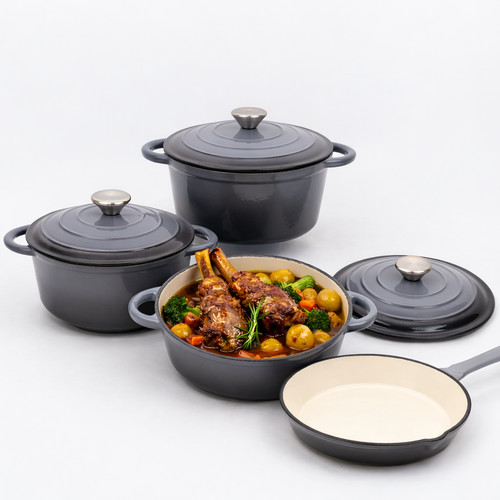 7pc grey black enamel - enamel, cast