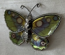 Vintage Enamel Butterfly Brooch, Green & Blue