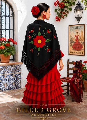Black red floral - red,
